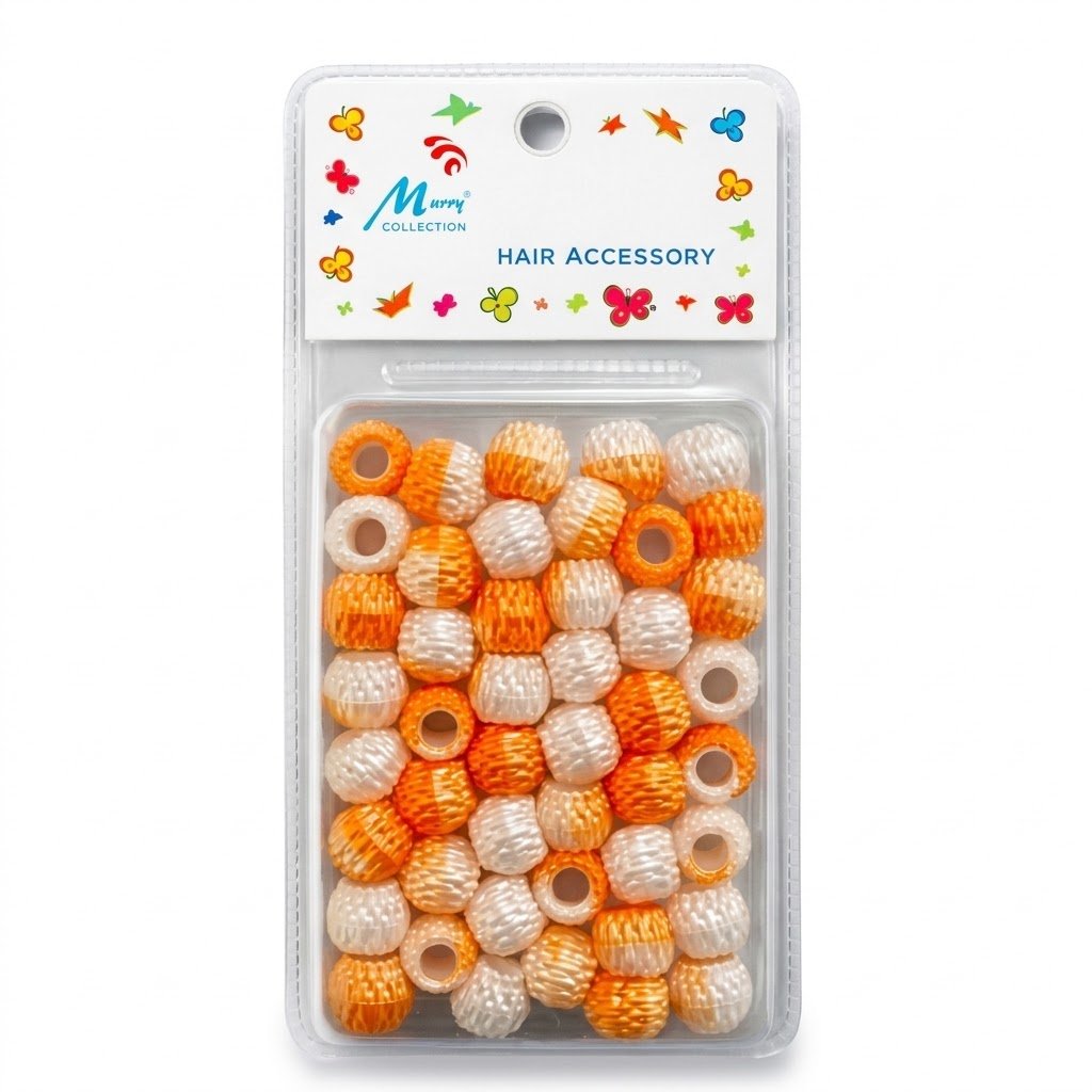 Murry Collection Hair Beads Barrel Shape Orange Colour #B1504