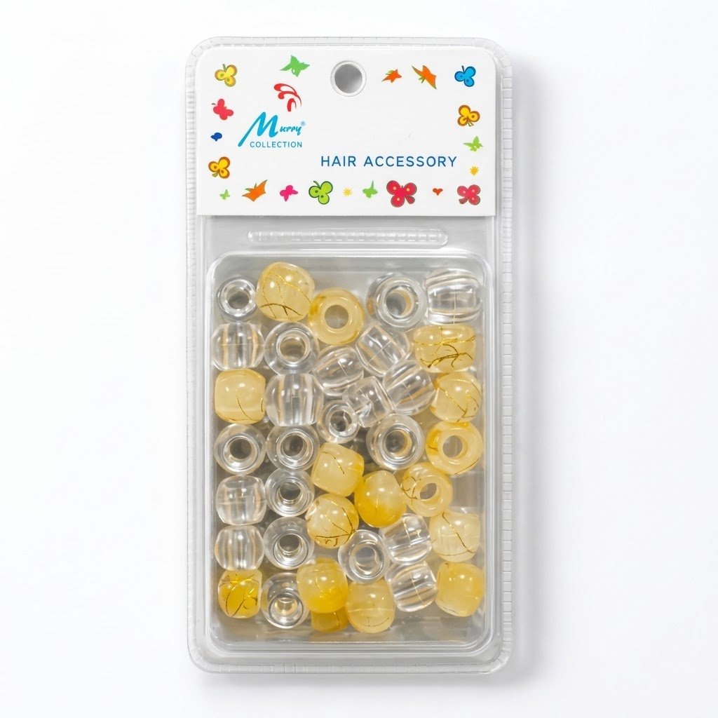 Hair Beads Clr/Yel With Gold Pattern in a pack, perfect for hair styling and accessories