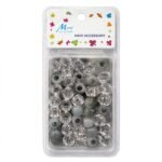 Hair Beads Clr/Blk/Gry With Gold Pattern #B1608