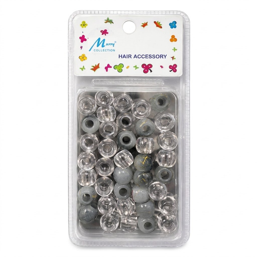 Hair Beads Clr/Blk/Gry With Gold Pattern #B1608