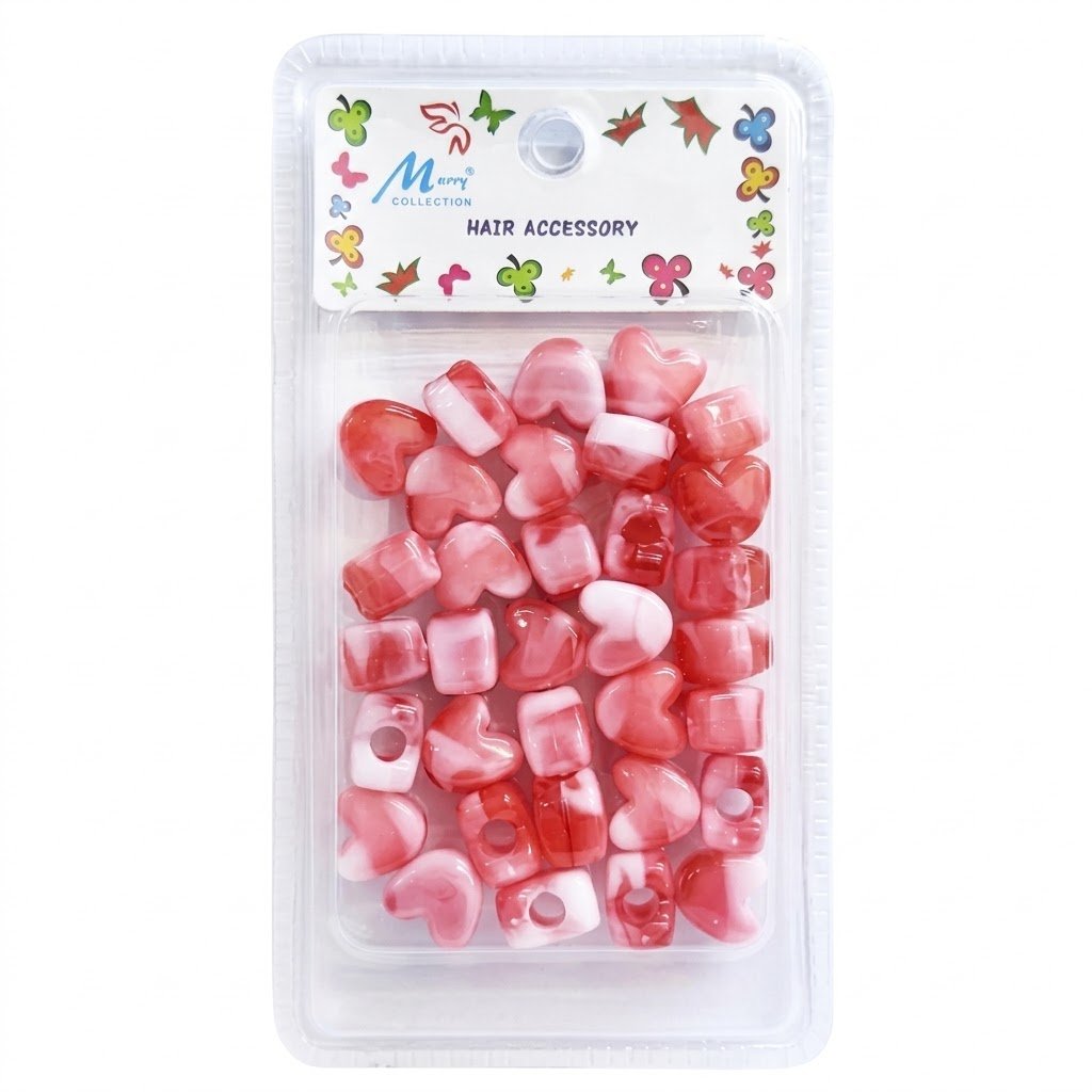 Hair Beads Heart Shape Lite Red #B2001