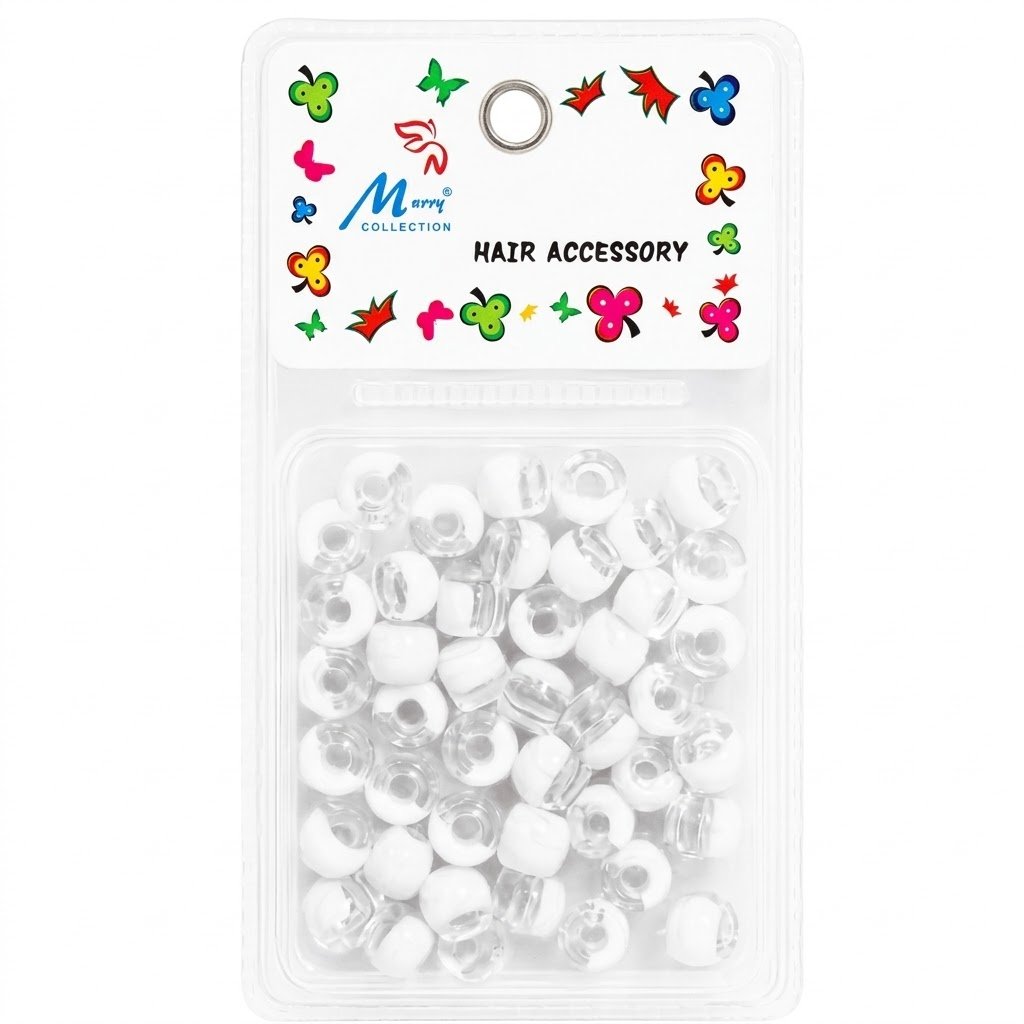 Clear and white mix hair beads for styling and accessories