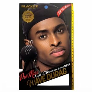Black Ice Promax Wave Durag Black packaging showcasing premium quality and breathable mesh design
