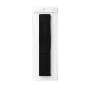 Small black cotton headband in packaging