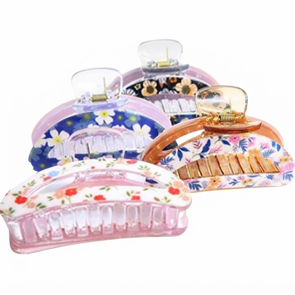 Jawa Clip Medium Flower Pattern in assorted floral designs