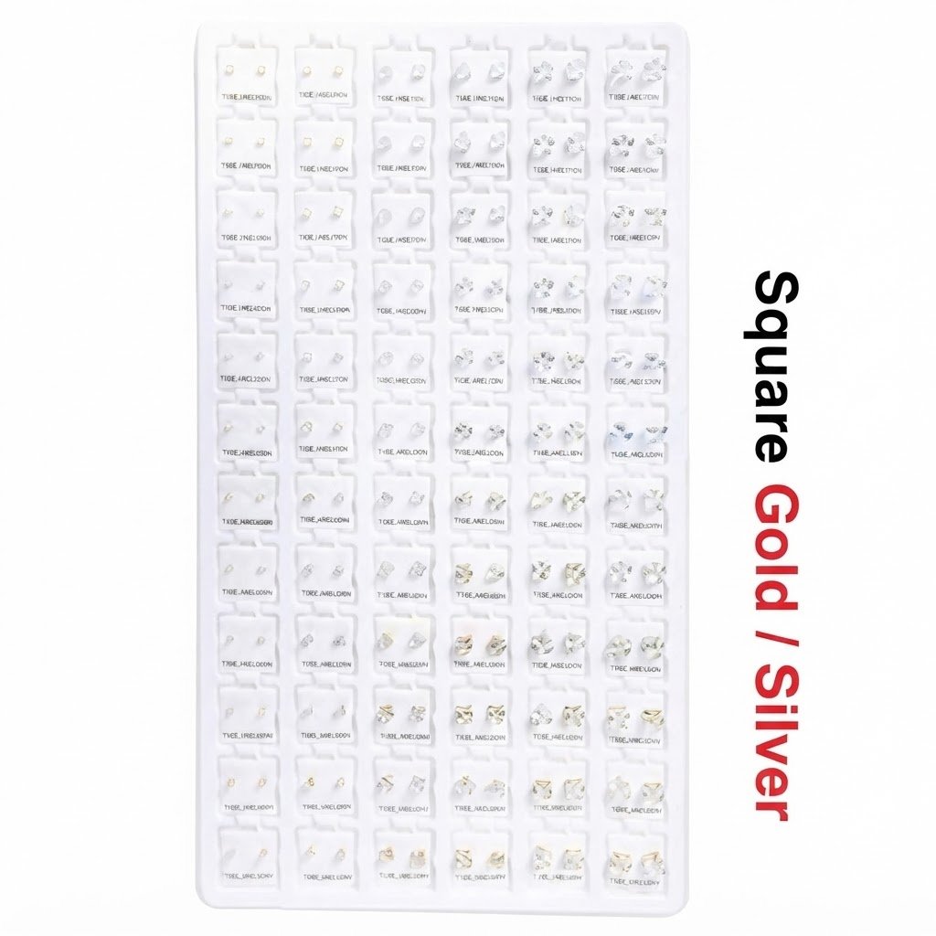 Elegant Cubic Zirconia Square Gold/Silver ear studs displayed beautifully.