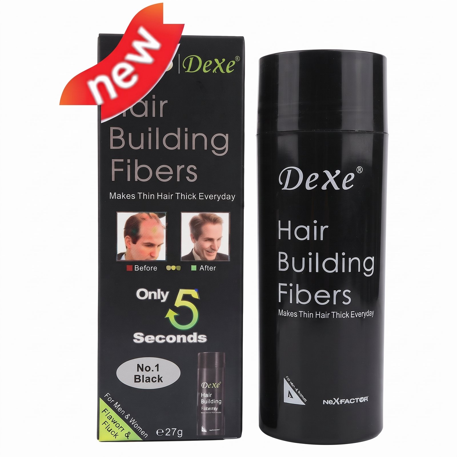 Dexe Hair Fiber 1 PC Black 27g for thicker, fuller hair