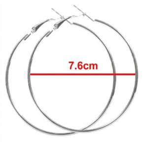 Elegant silver round earrings, 7.6 cm in size, perfect for casual and office wear.