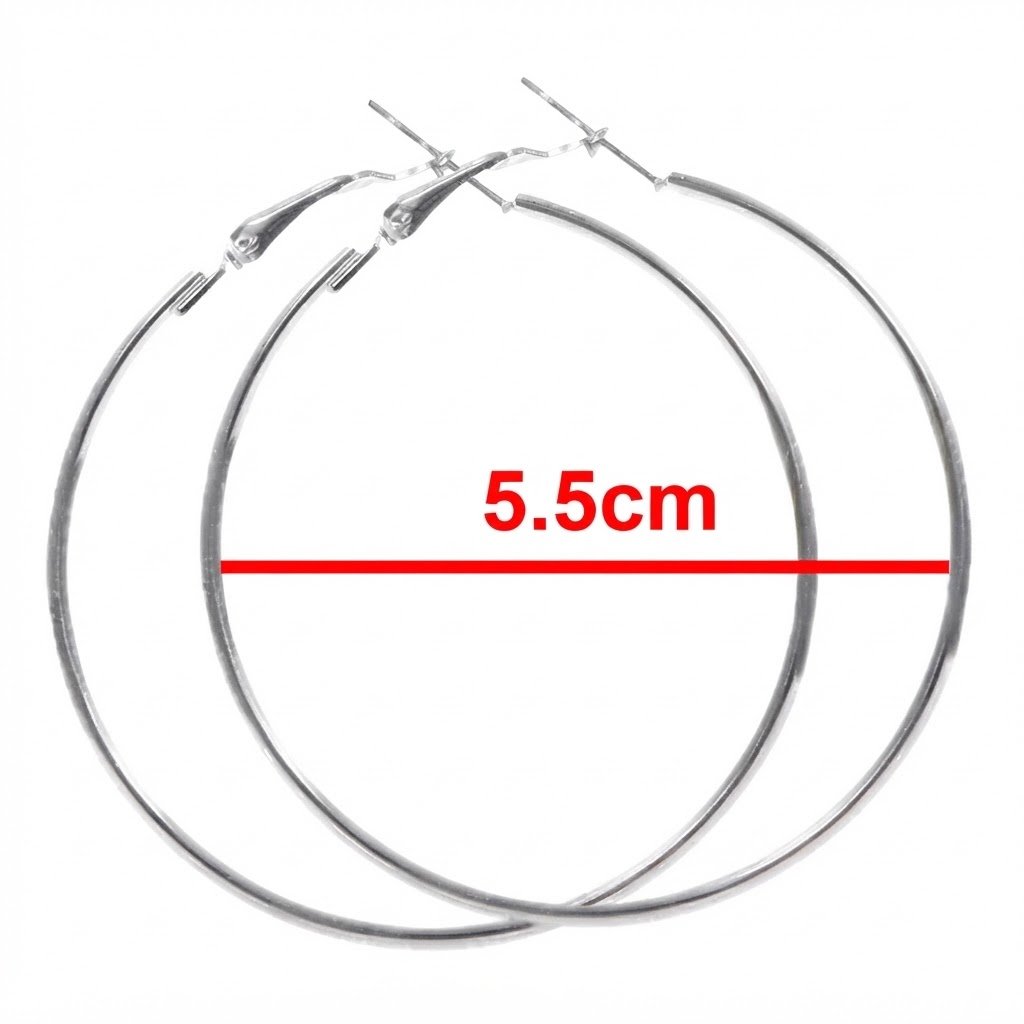 Elegant 5.5cm round silver hoop earrings