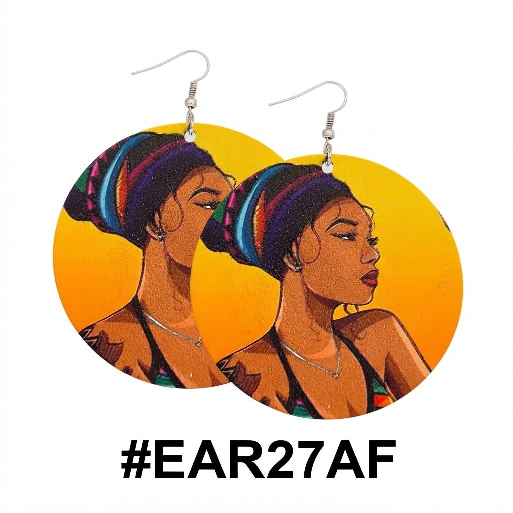 Vibrant African style wooden earrings featuring colorful design