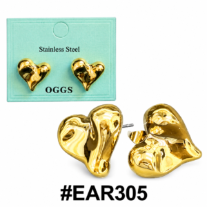 Gold heart shaped earrings by OGGS in stainless steel