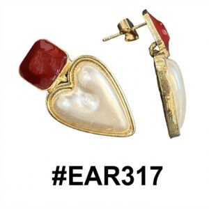 Elegant heart shape earrings with pearl and red accent