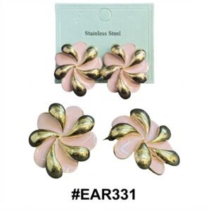 Pink and gold flower-shaped earrings in stainless steel