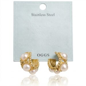 Gold pearl cluster hoop earrings by OGGS
