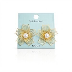 Gold Floral Pearl Statement Earrings by OGGS