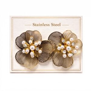 Gold layered flower design earrings made from stainless steel