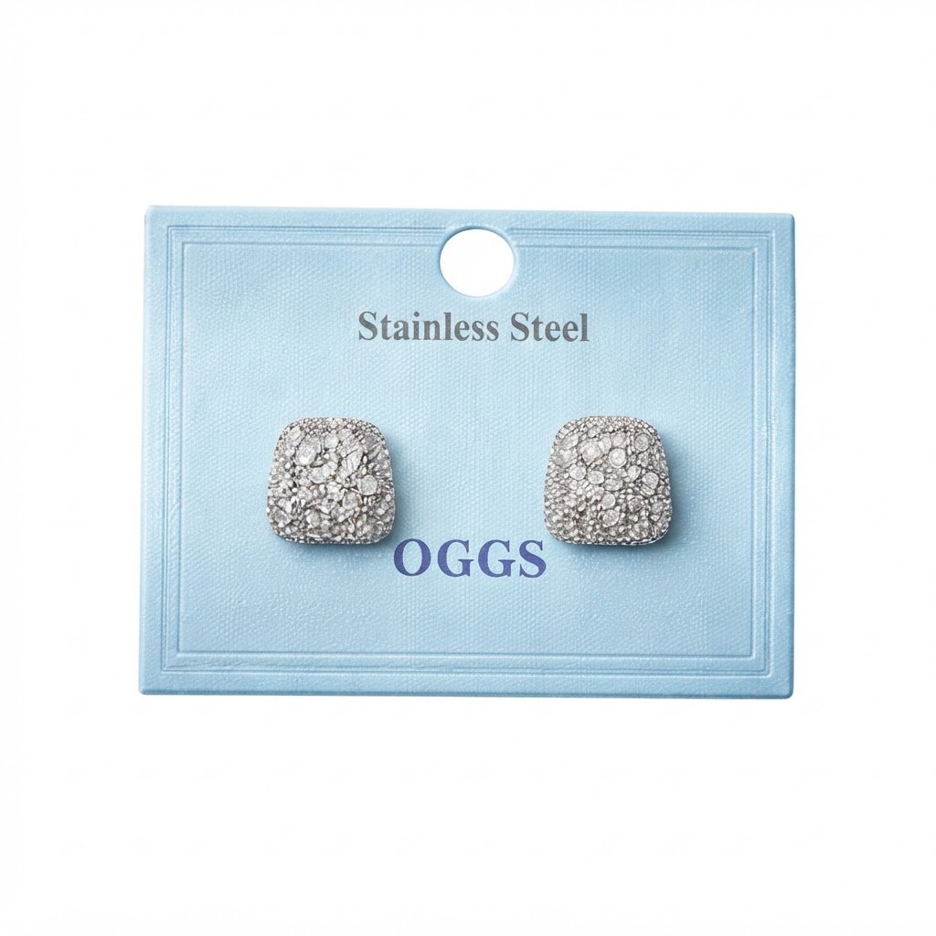 Silver cushion-shaped stud earrings in stainless steel