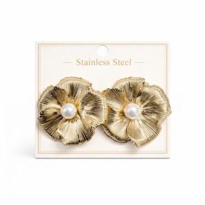 Large Gold Floral Earrings with Pearl Detail from Murry Collection