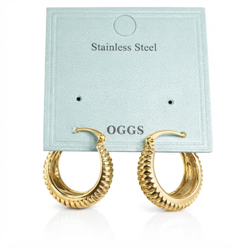 Textured gold stainless steel hoop earrings by OGGS