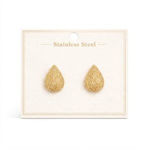 Sparkling Gold Teardrop Stud Earrings in Stainless Steel