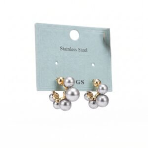 Silver Pearl Cluster Hoop Earrings with stainless steel backing