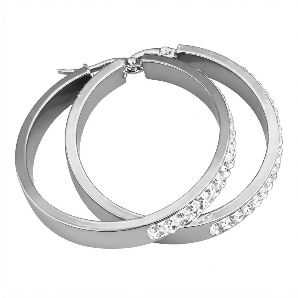 Fancy silver hoop earrings with stone detail