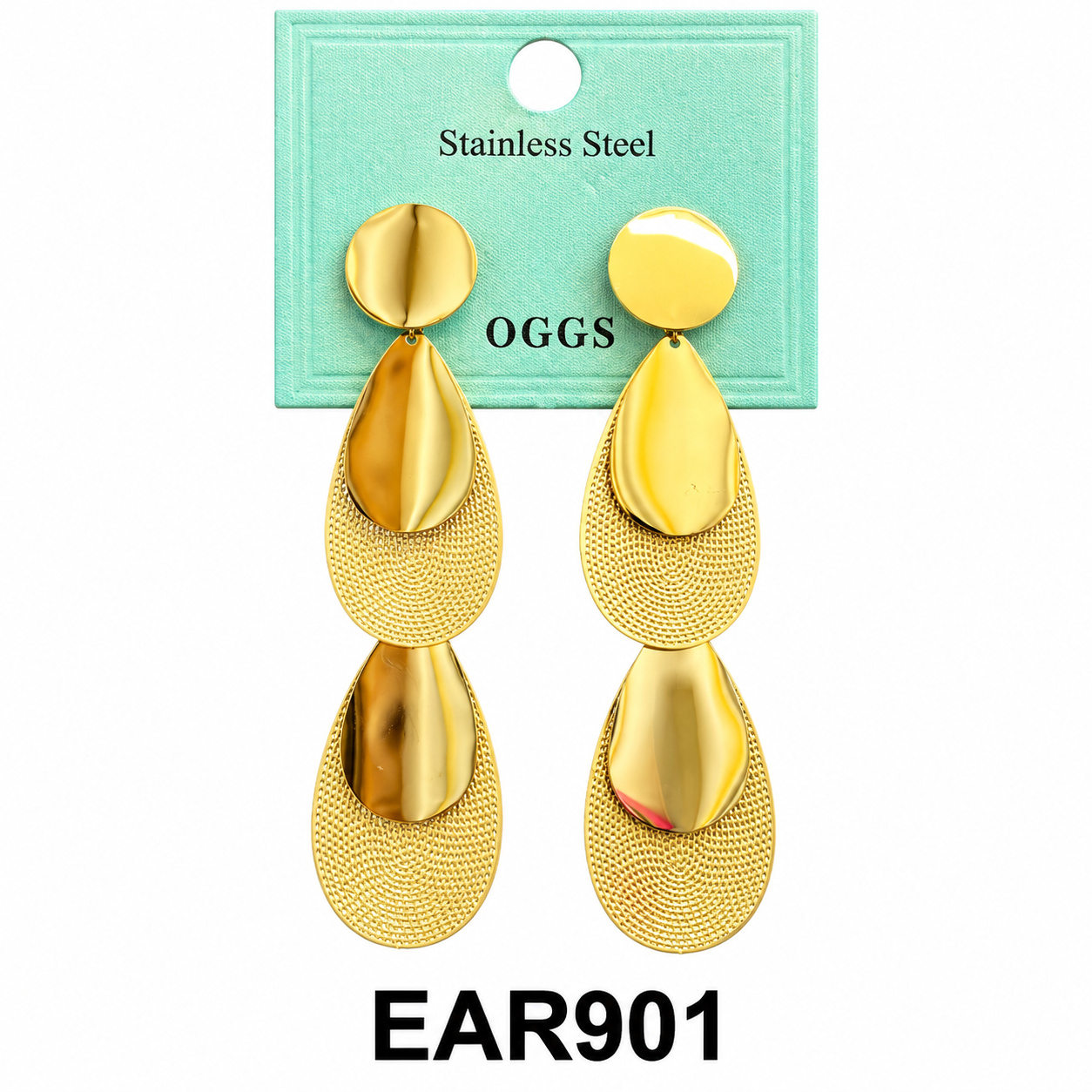 Gold large size drop earrings in stainless steel by OGGS