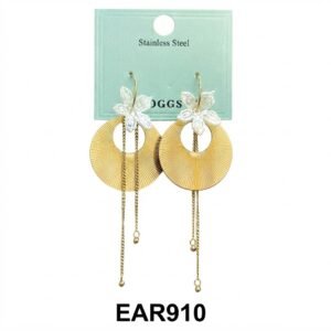 Fancy Round Earrings in Gold with Floral Accent
