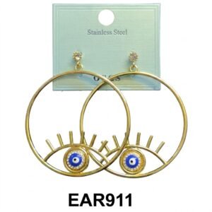 Fancy Gold Eye Design Earrings with Sparkling Accents