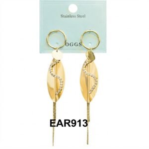 Fancy Round Earrings in Gold with Chains