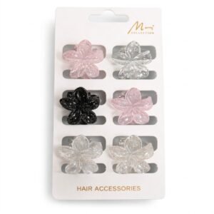 Glitter mix colour flower shape hair clips set of 6