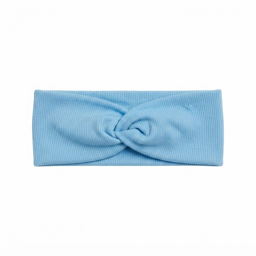 Blue ribbed twist-knot turban headband for women