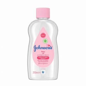 J&J Baby Oil Regular 200ml bottle with pink cap and gentle formula