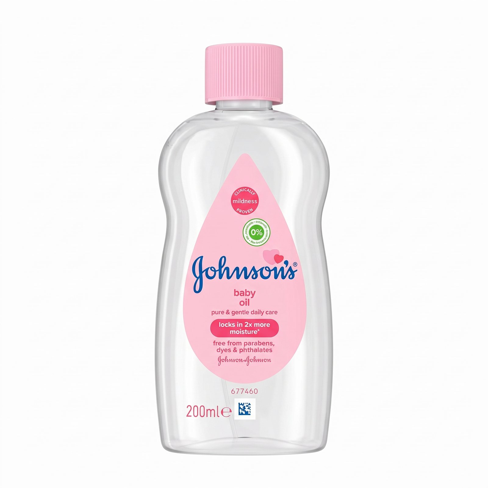 J&J Baby Oil Regular 200ml bottle with pink cap and gentle formula