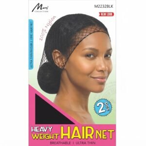 Murry Wave Hair Net Black 2pc packaging featuring a model wearing the hair net