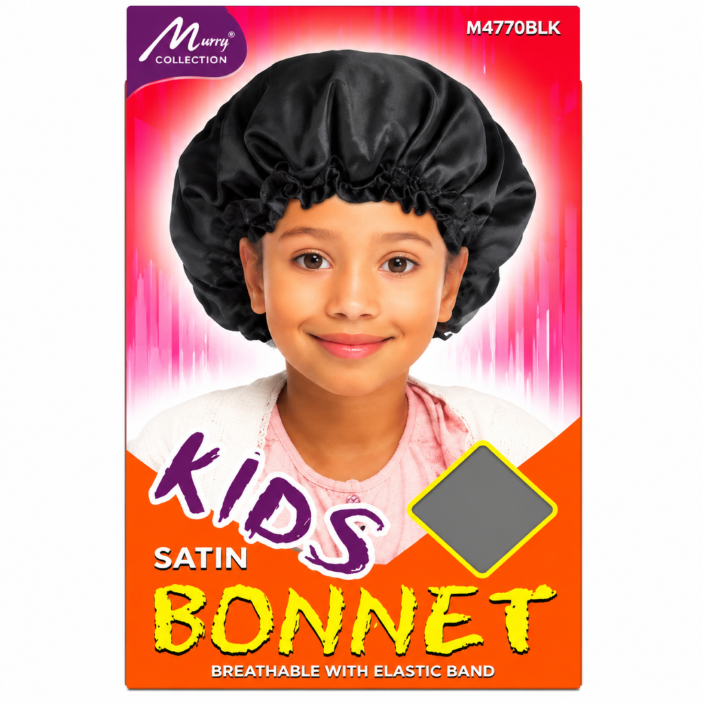 KIDS SATIN BONNET BLACK #M4779B