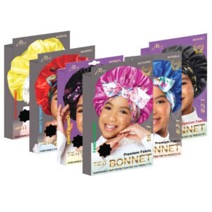 Assorted Kids Fancy Tie Bonnets in vibrant colours for hair protection
