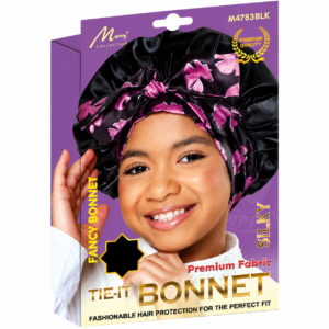 Kids Fancy Printed Tie Bonnet in Black with Floral Design
