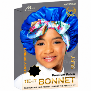 Kids Fancy Printed Tie Bonnet Blue - Stylish hair protection for children