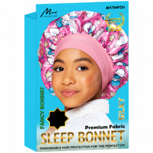 Kids Fancy Silky Bonnet With Band in Pink for hair protection