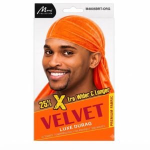 Murry Velvet Durag in vibrant orange for men, perfect for hair styling and fashion.