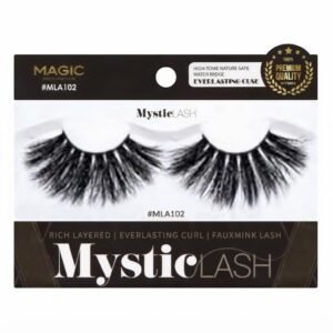 Mystic Eyelash 102 in packaging, featuring rich layered faux mink design for dramatic eye looks