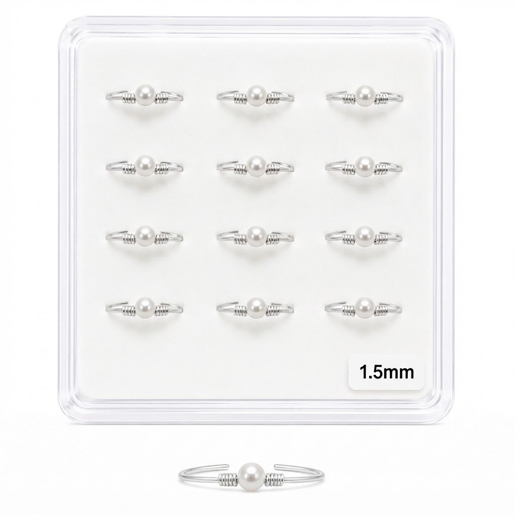 Elegant silver nose stud featuring a pearl design, perfect for body jewellery.