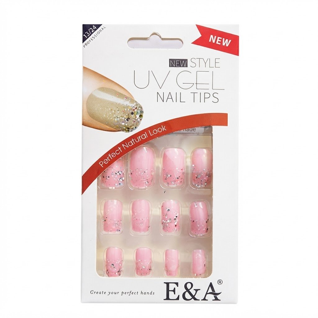 E&A Fancy Finger Nail Lite Pink with Stone 12 pcs