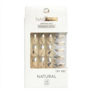 Nail Fairy Fancy Finger Nails Beige/Silver with Stone