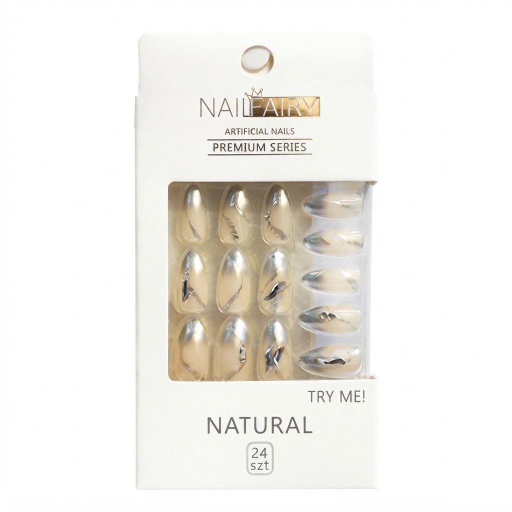Nail Fairy Fancy Finger Nails Beige/Silver with Stone