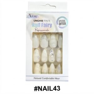 Fancy white finger nails with stones for stylish nail art