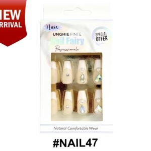 Fancy Finger Nail Lite Pink With White Tip - Elegant faux nails