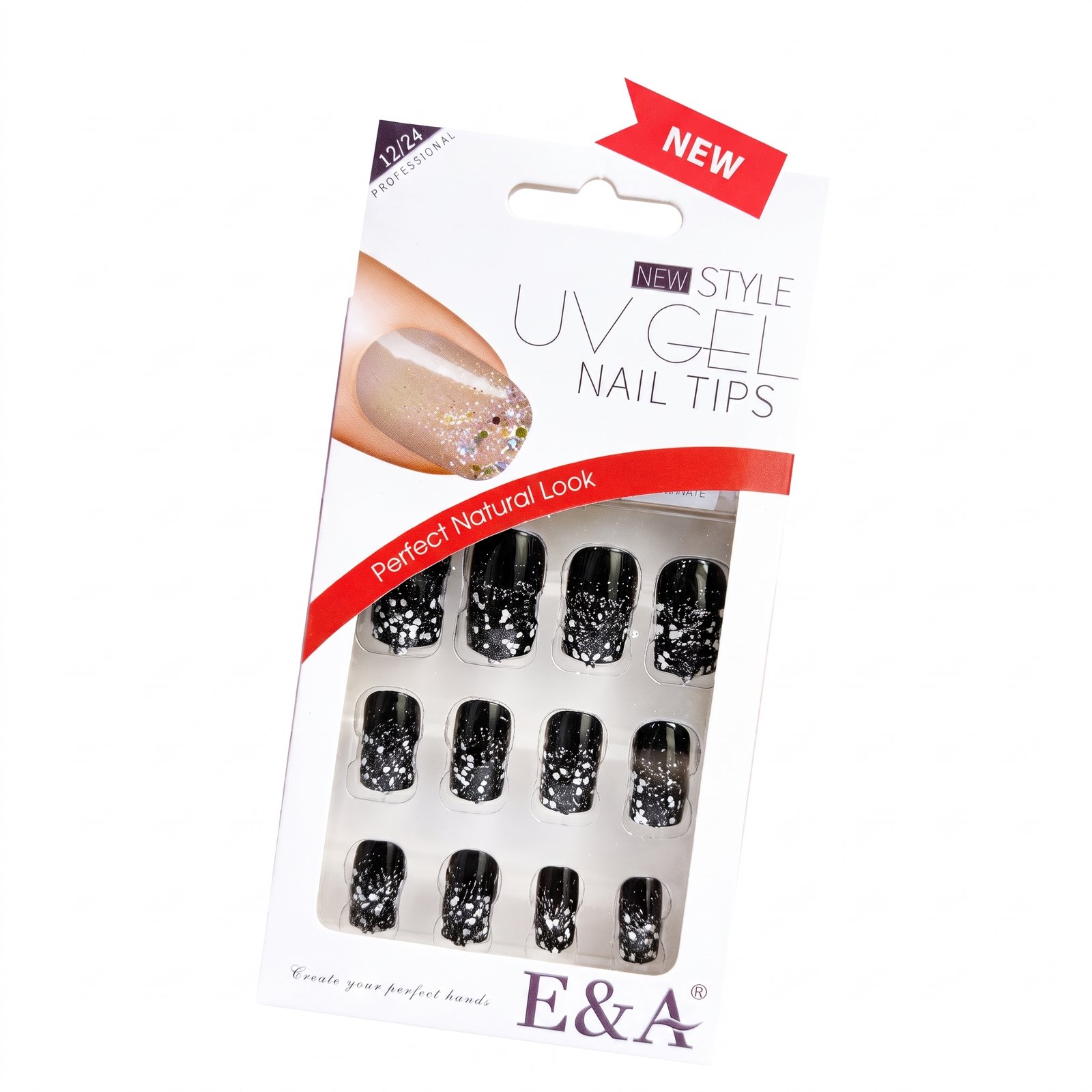 Fancy Finger Nail Black With Stone - Elegant nail tips with stones for stylish manicures