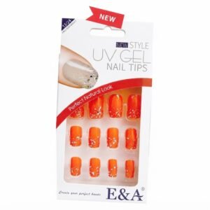 E&A Fancy Finger Nail Tips in Orange with Stone Accent
